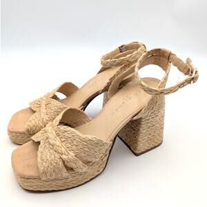 Marc Fisher Janie Raffia Ankle Strap Platform Sandal Natural Size US7 EU38